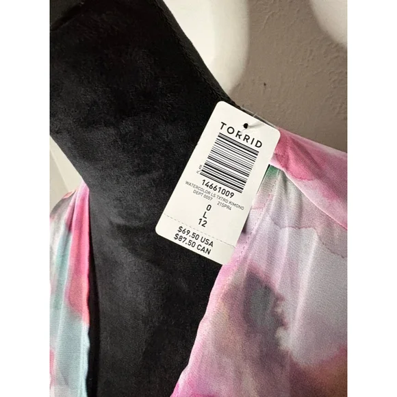 Torrid Watercolor Kimono Coverup 0X Pink Green NWT Beach Resort Summer - Picture 2 of 6
